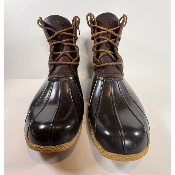 Sperry Womens Duck Boot Brown Rain Booties Warm Microfleece Rawhide Lace Up 11 - Picture 4 of 12